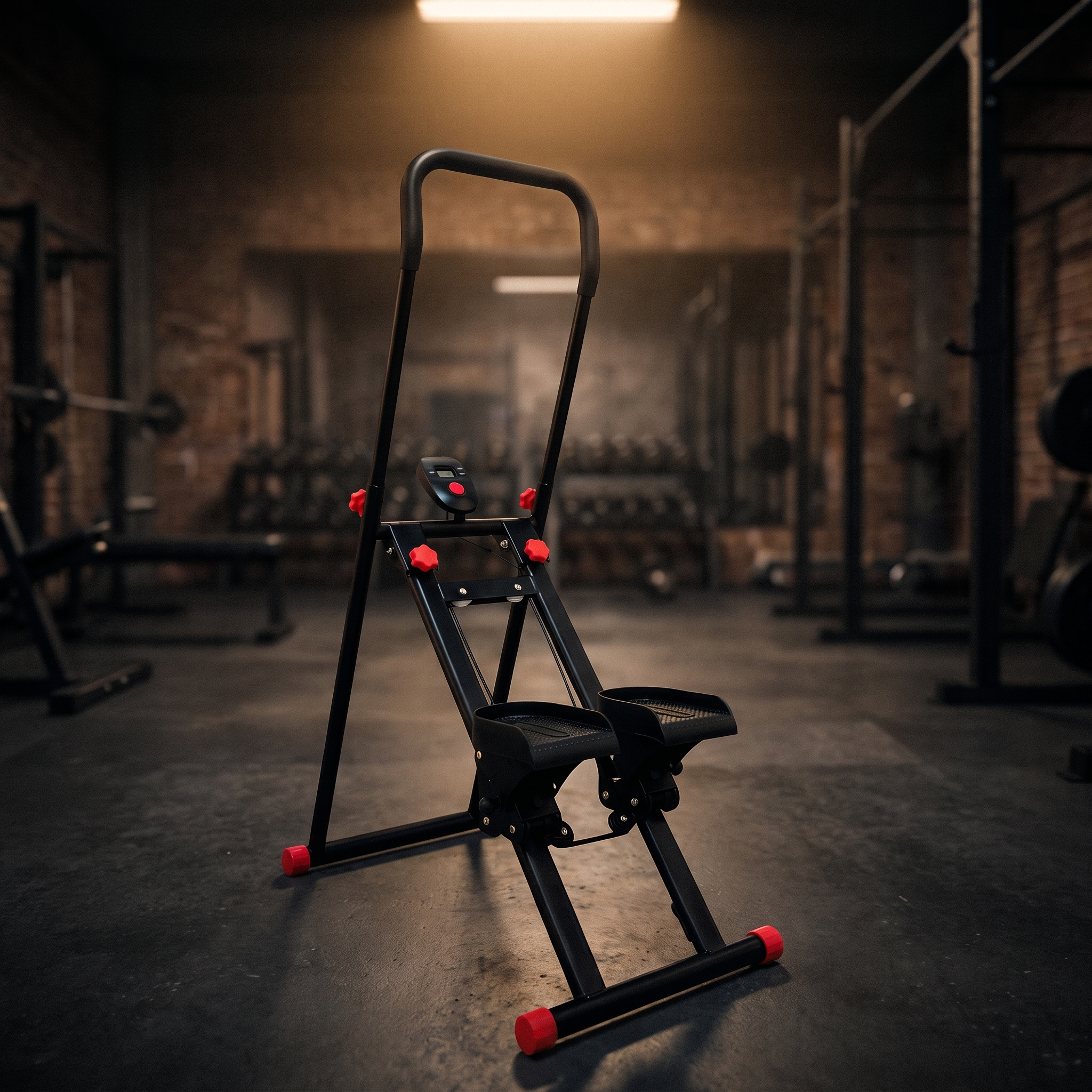 Ascend stair stepper standing on concrete in a home gym