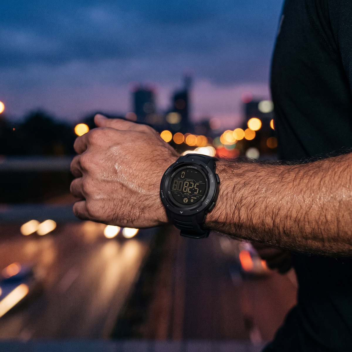 Marchtrek Military Pedometer Watch - dusk motion blur