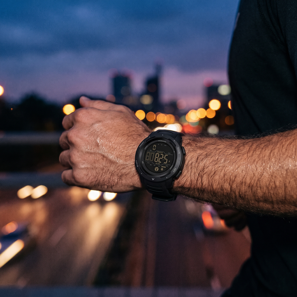 Marchtrek Military Pedometer Watch - dusk motion blur