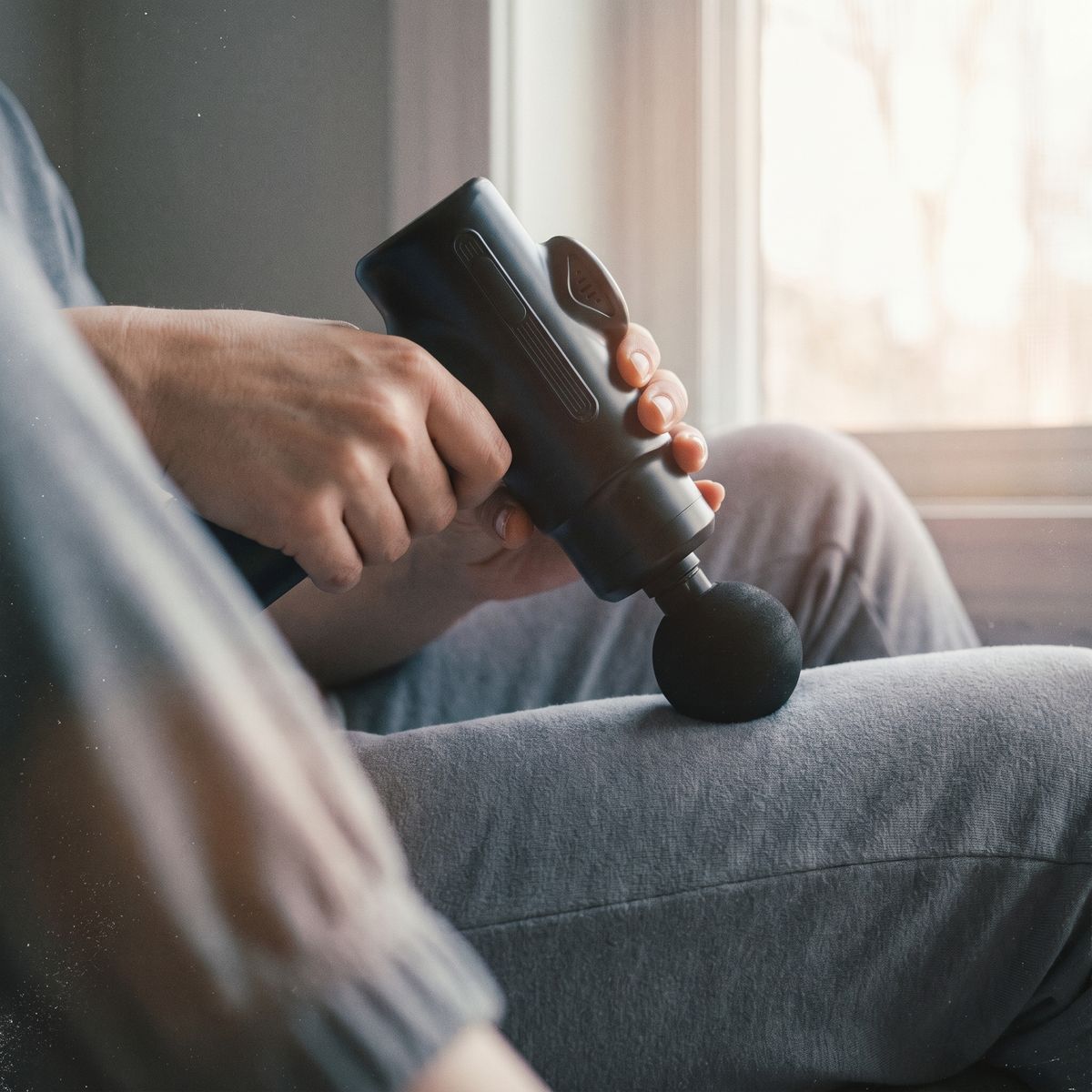 ThermaGlide Rechargeable Percussion Massage Gun - calm indoor daylight